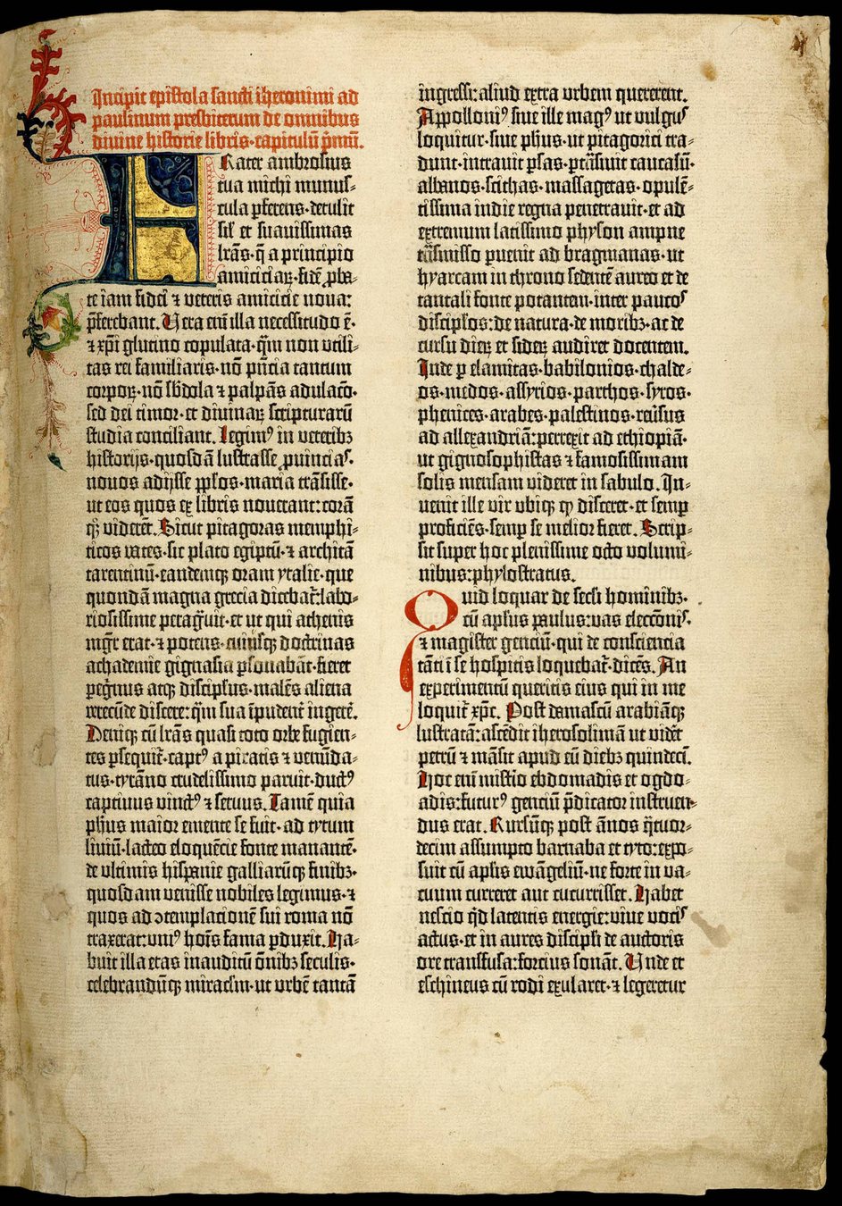 A page from the Gutenberg Bible, an early landmark of European movable-type printing.