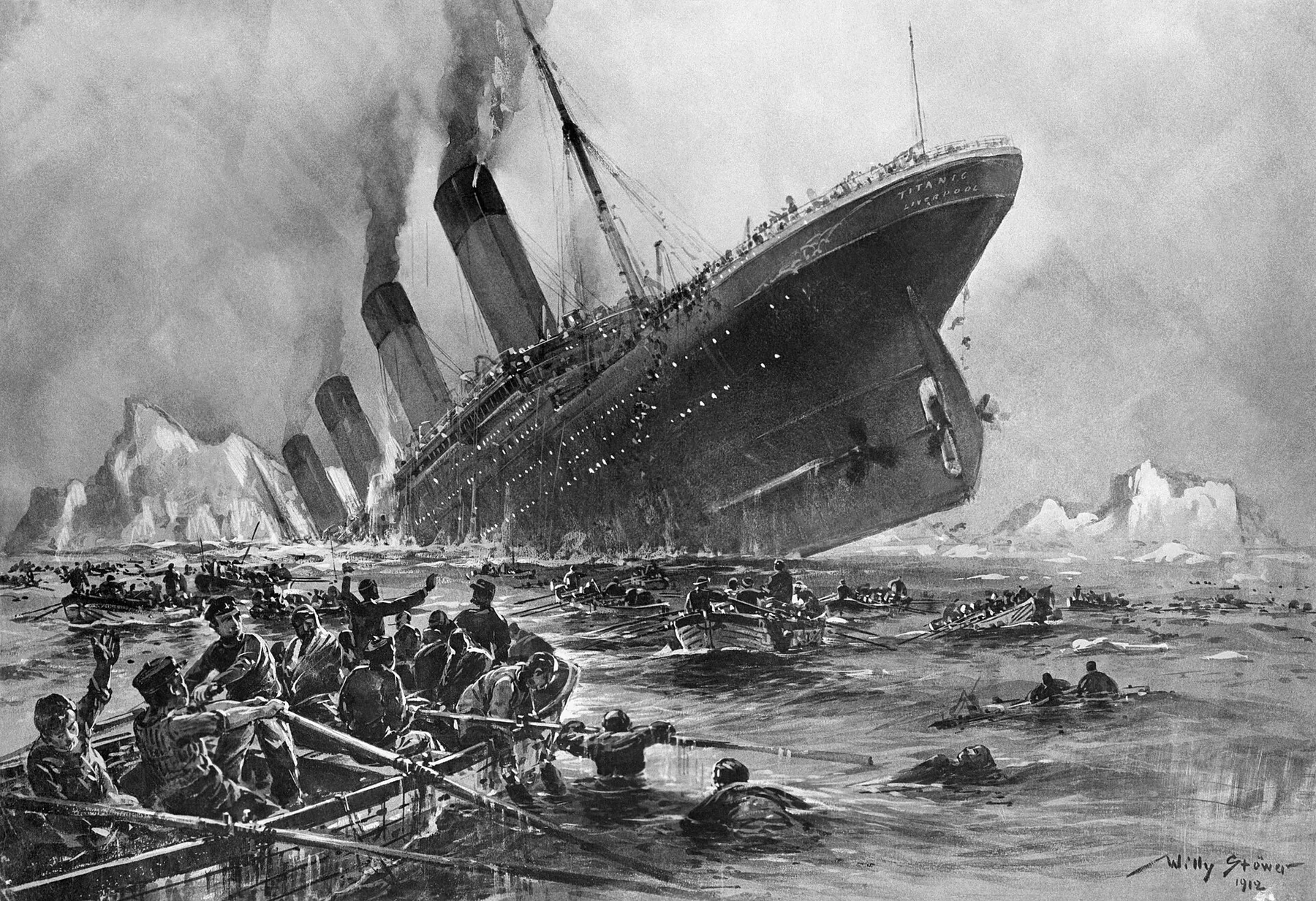 Titanic sinking, an archival visual related to What Actually Happened When the Titanic Sank.