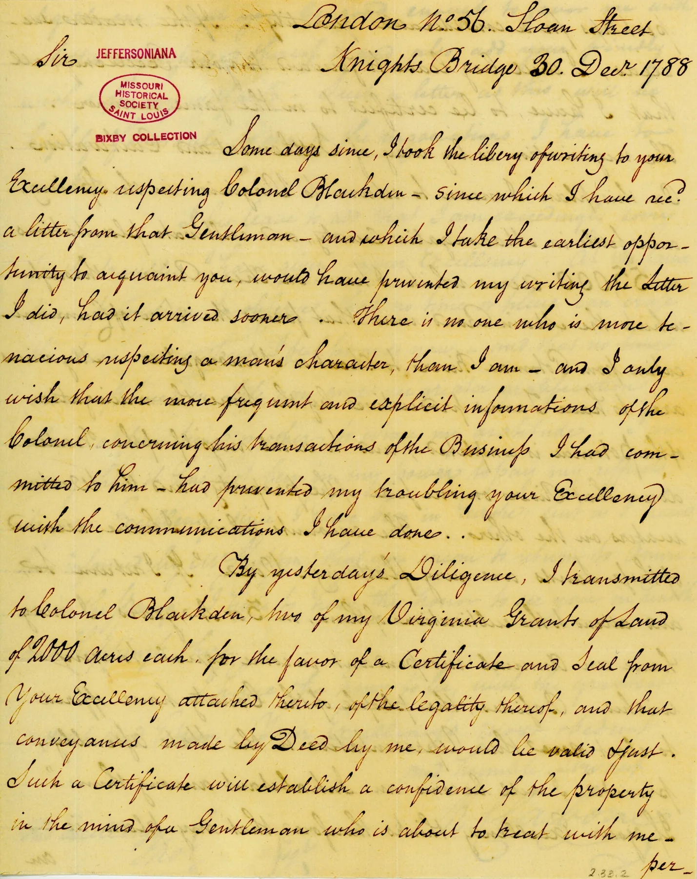 Letter signed Richard Claiborne, London, to Thomas Jefferson, Paris, December 30, 1788, an archival visual related to What Is Privacy.