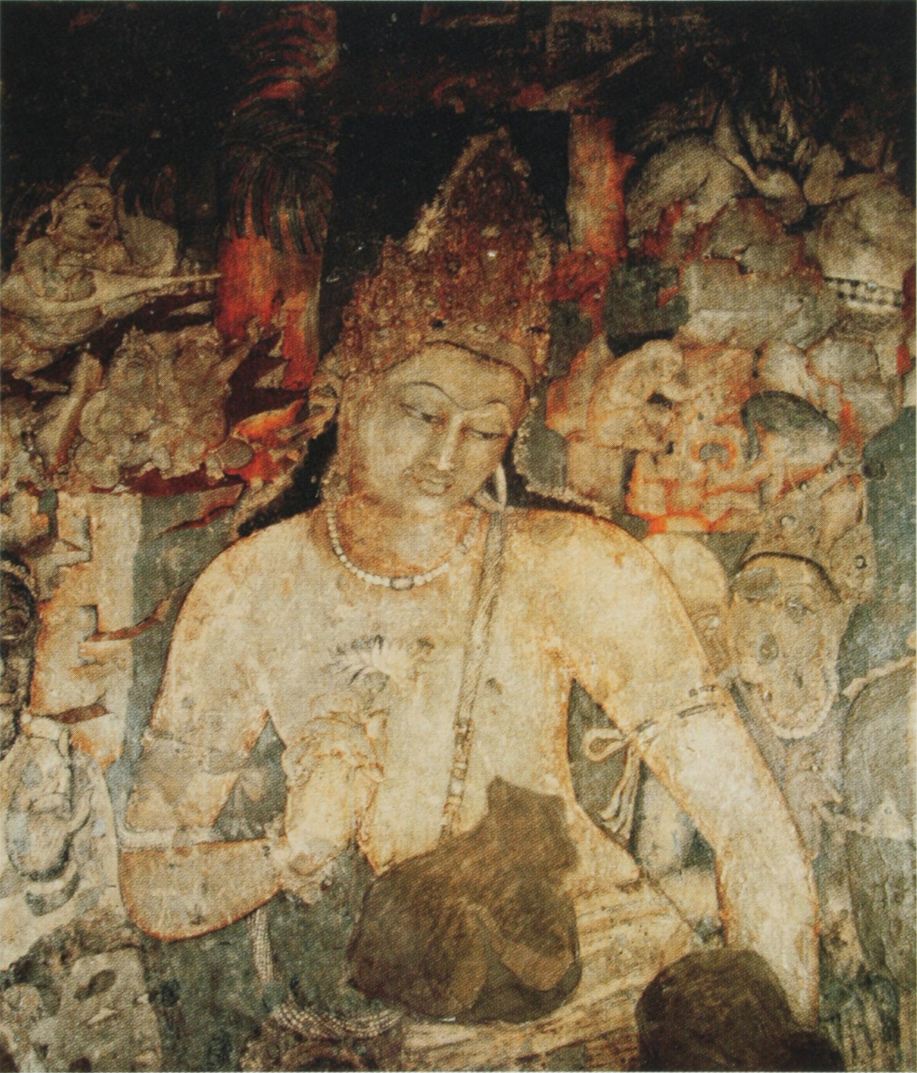 The Bodhisattva Padmapani, mural painting in Cave 1 at Ajanta, India.
