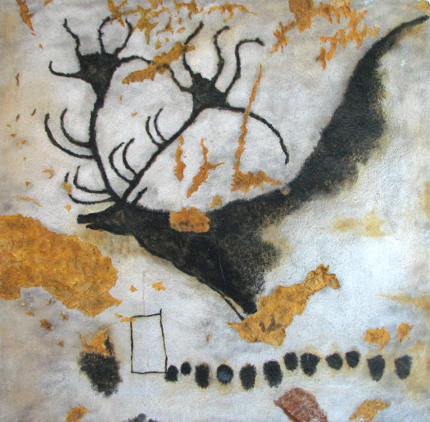Painting of a megaloceros deer on the wall of the Lascaux caves.