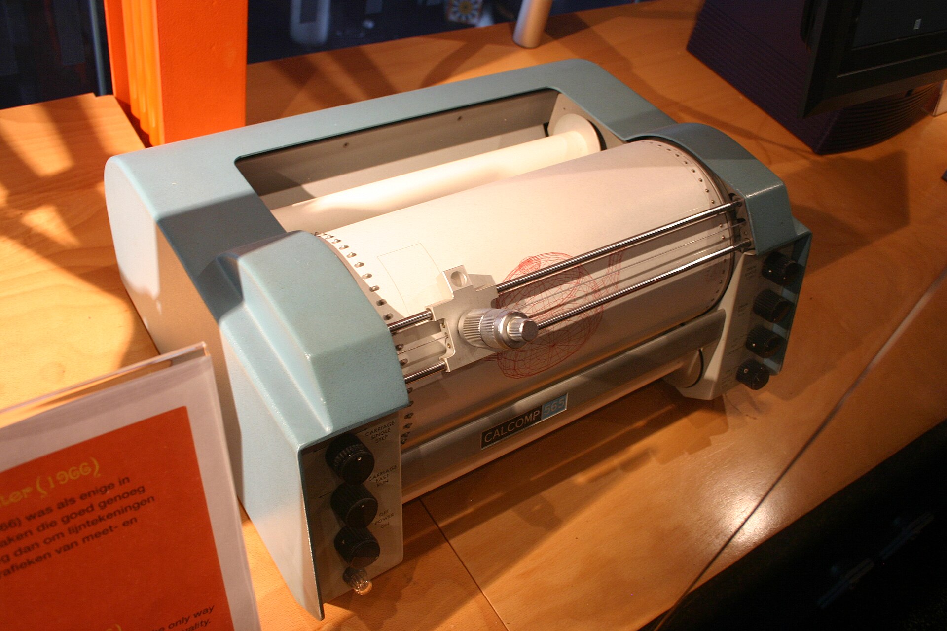 A CalComp drum plotter, an early machine used to draw computer-generated images.