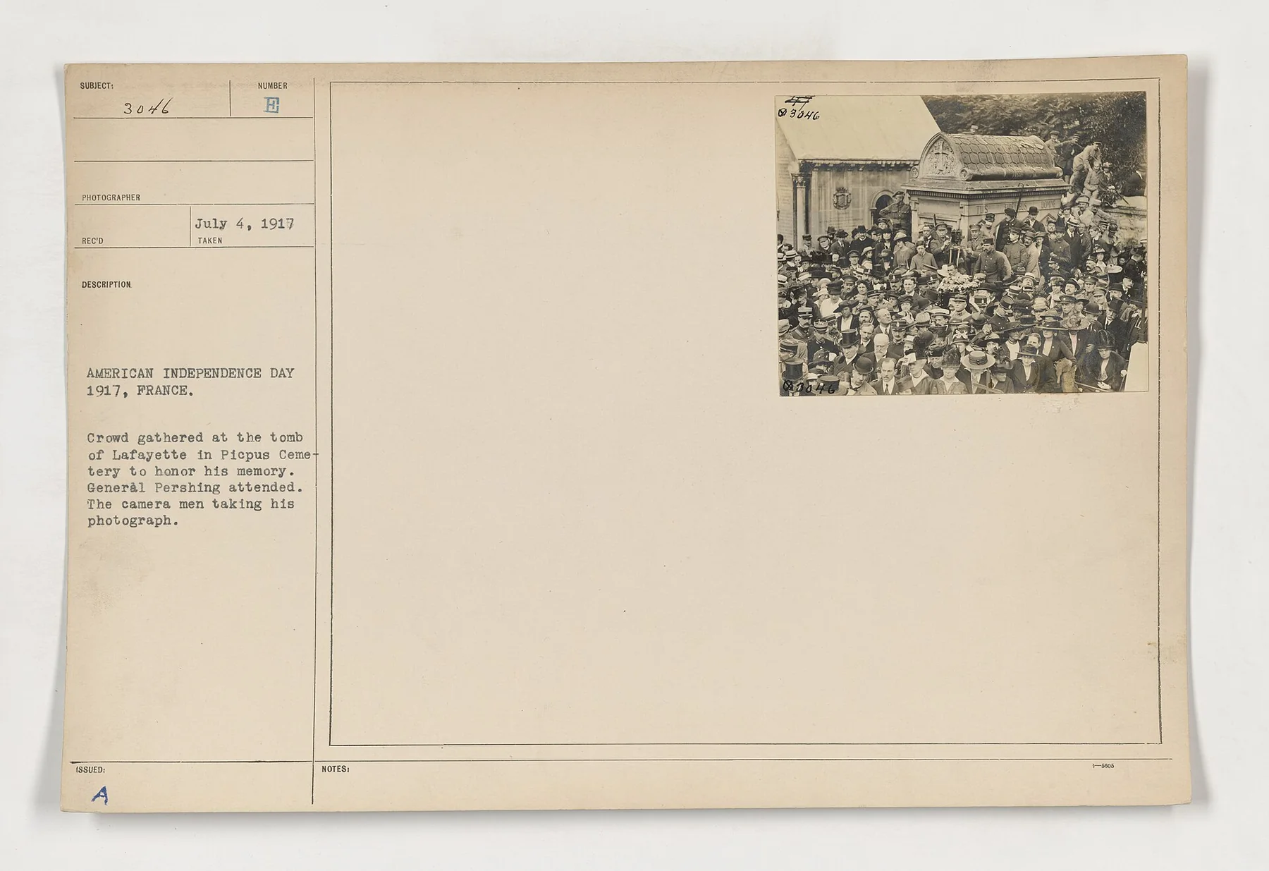 111-SC-3046 - American Independence Day 1917, France. Crowd gathered at the tomb of Lafayette in Picpus Cemetery to honor his memory. General Pershing attended. The camera men taking his photograph., an archival visual related to Why Do We Form Groups.