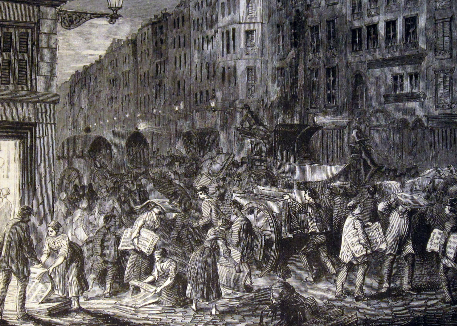 Newspaper market, Paris 1848, an archival visual related to How Did Newspapers Change Society.