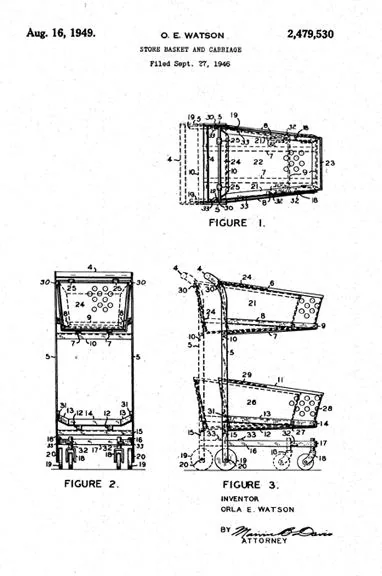 The original two-basket Telescope Cart designed by Orla Watson, an archival visual related to Why Do Shopping Carts Exist.
