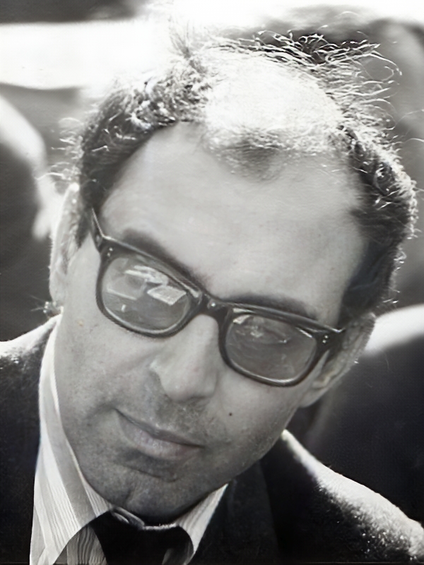 Jean-Luc Godard photographed at Berkeley in 1968.