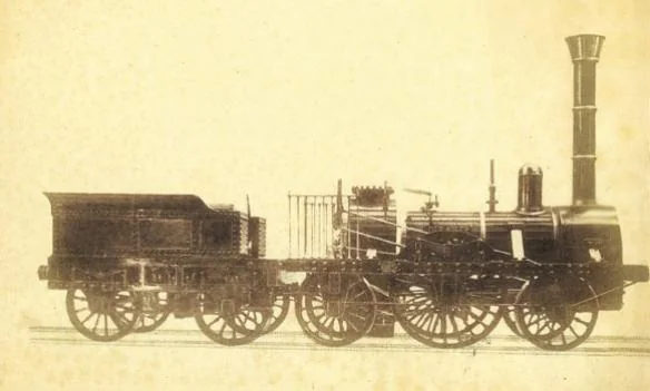 Adler locomotive historical salt print 1850s, an archival visual related to The Invention That Made the World Smaller.