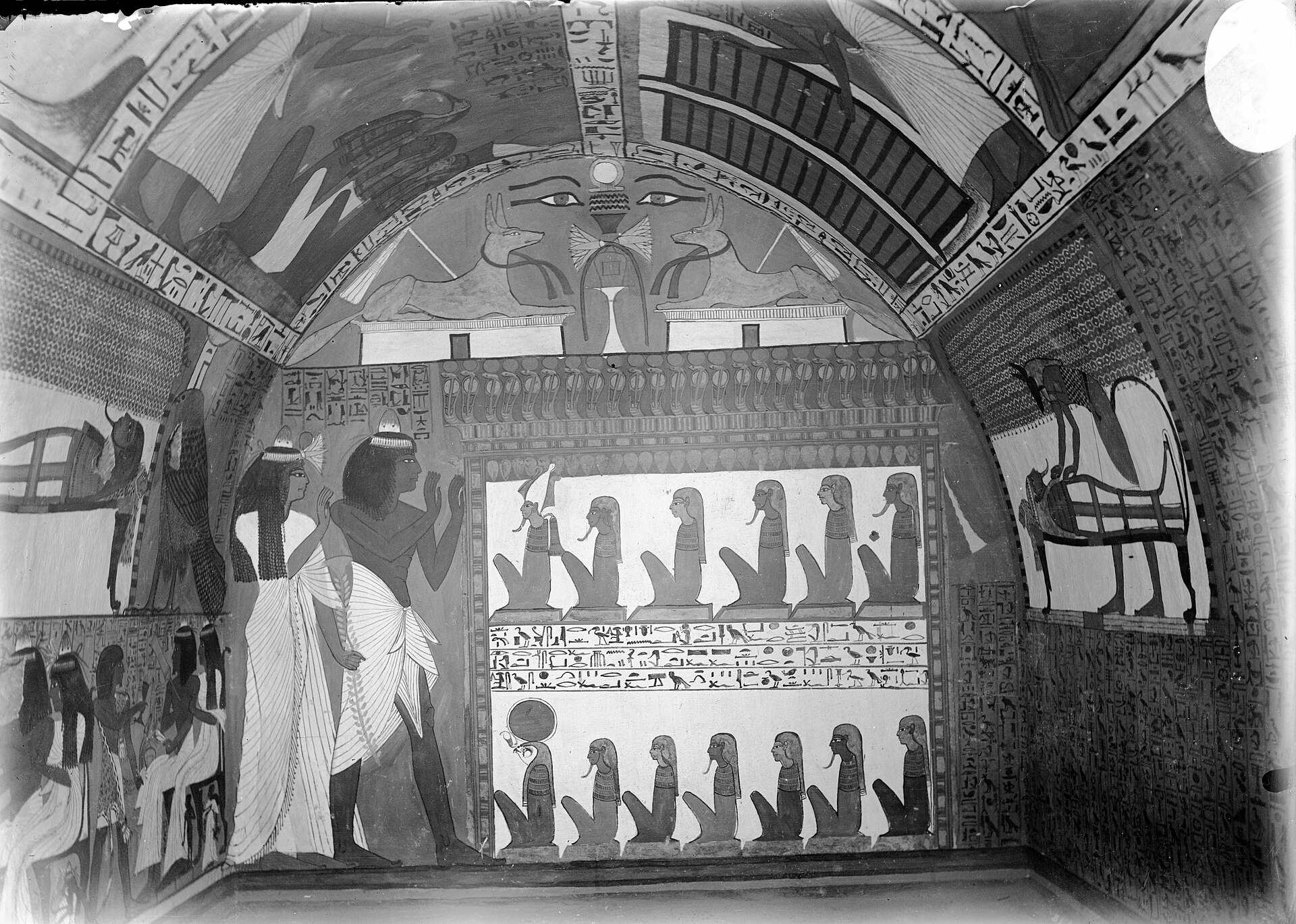 Painted wall of the tomb of Sennedjem at Deir el-Medina, Theban region.