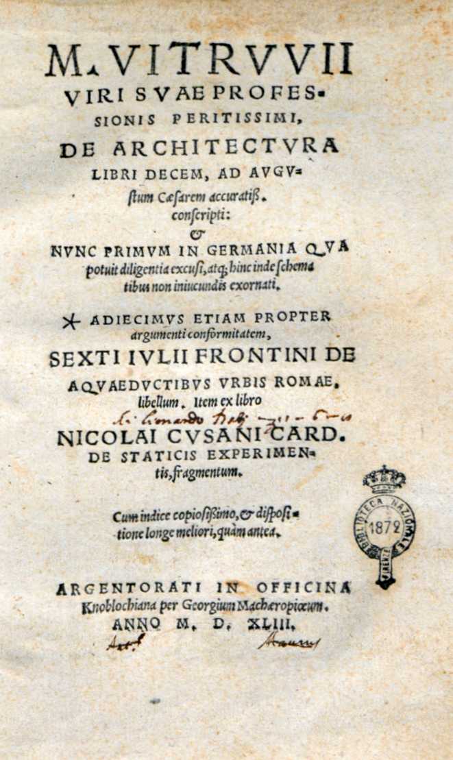 Title page of a 1543 edition of Vitruvius's De architectura.