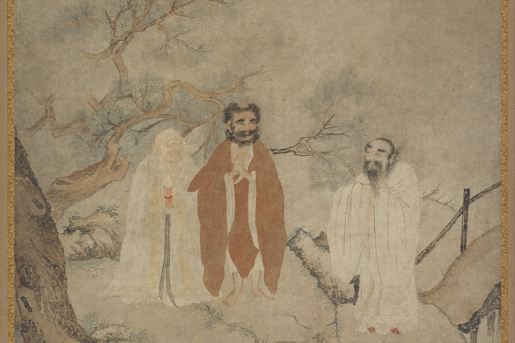 Ming-dynasty painting of the Buddha, Laozi and Confucius together.