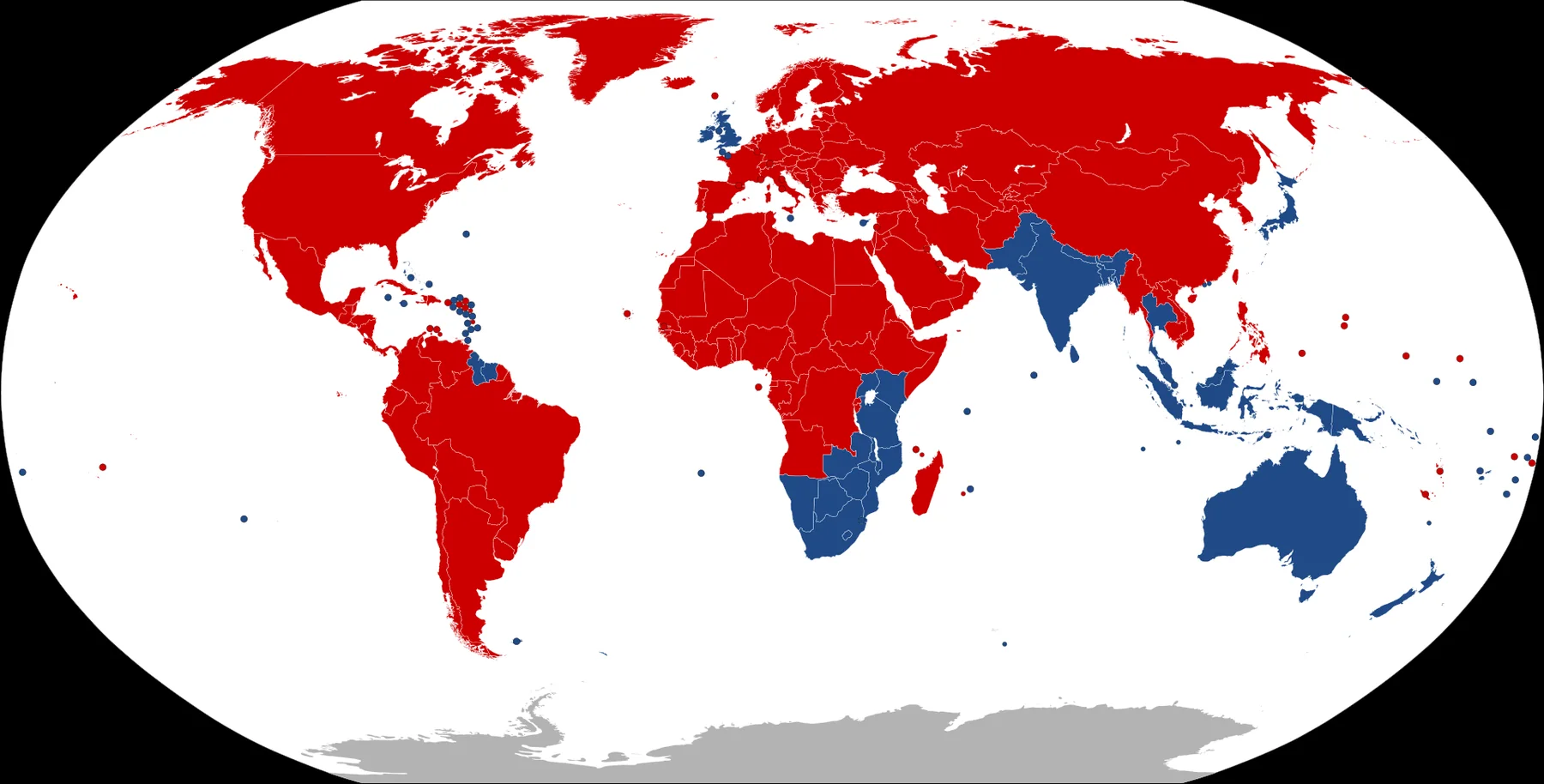 Countries driving on the left or right, an archival visual related to Why Do We Drive on Different Sides of the Road.