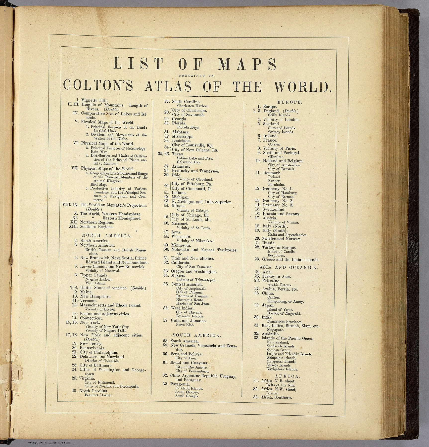 (Index to) Colton's Atlas Of The World, Illustrating Physical And Political Geography. By George W. Colton. Accompanied By Descriptions Geographical, Statistical, And Historical, By Richard Swainson Fisher, M.D. Complete In One Volume. New York: J.H. Colton And Company, No. 172 William, Corner Beekman Street. London: Trubner And Company, No. 12 Paternoster Row. 1856. Entered ... One Thousand Eight Hundred and Fifty-five, by J.H. Colton And Company ... New York., an archival visual related to What Makes a Country a Country.