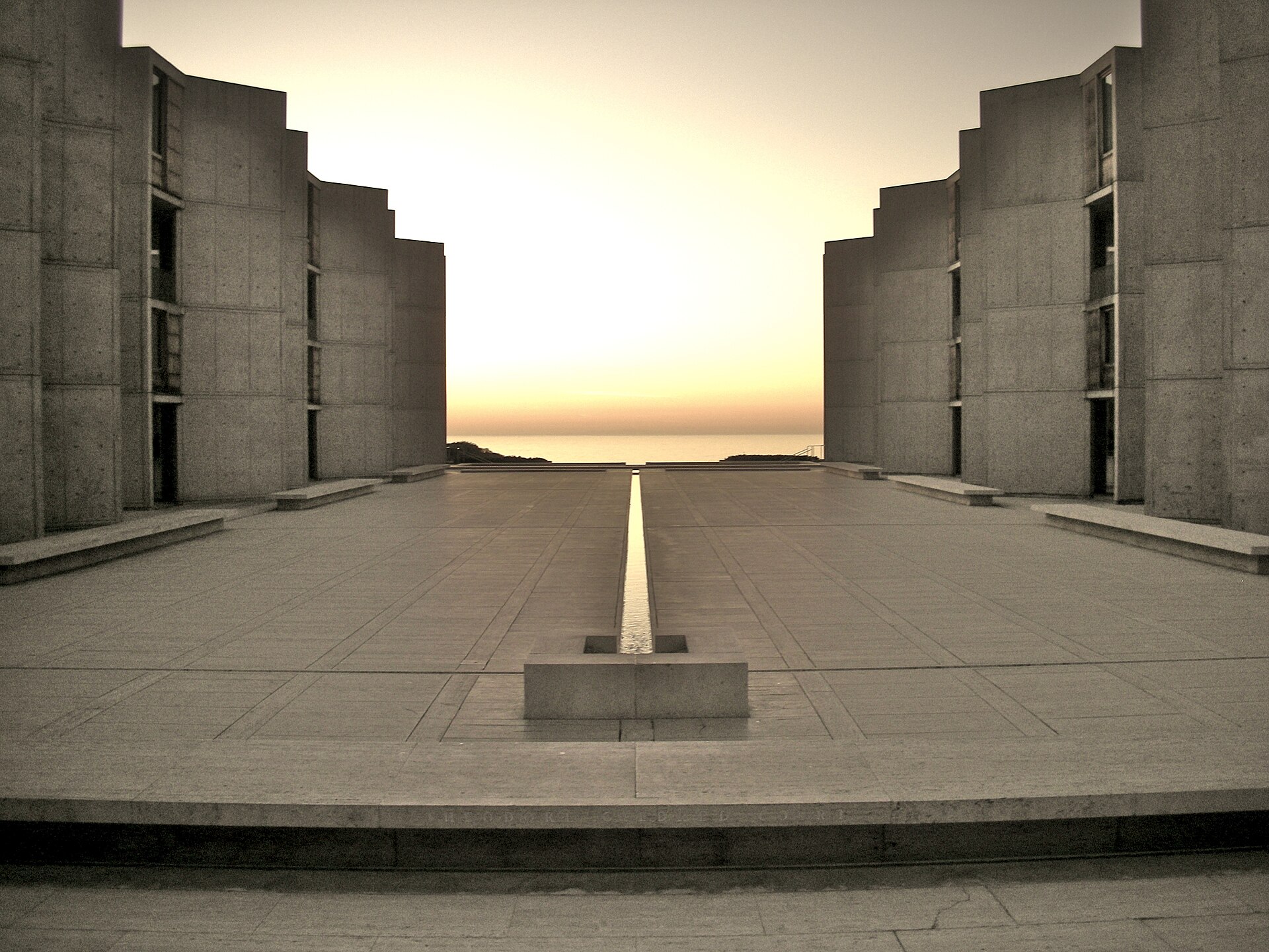 Salk Institute courtyard and central water rill facing the Pacific.