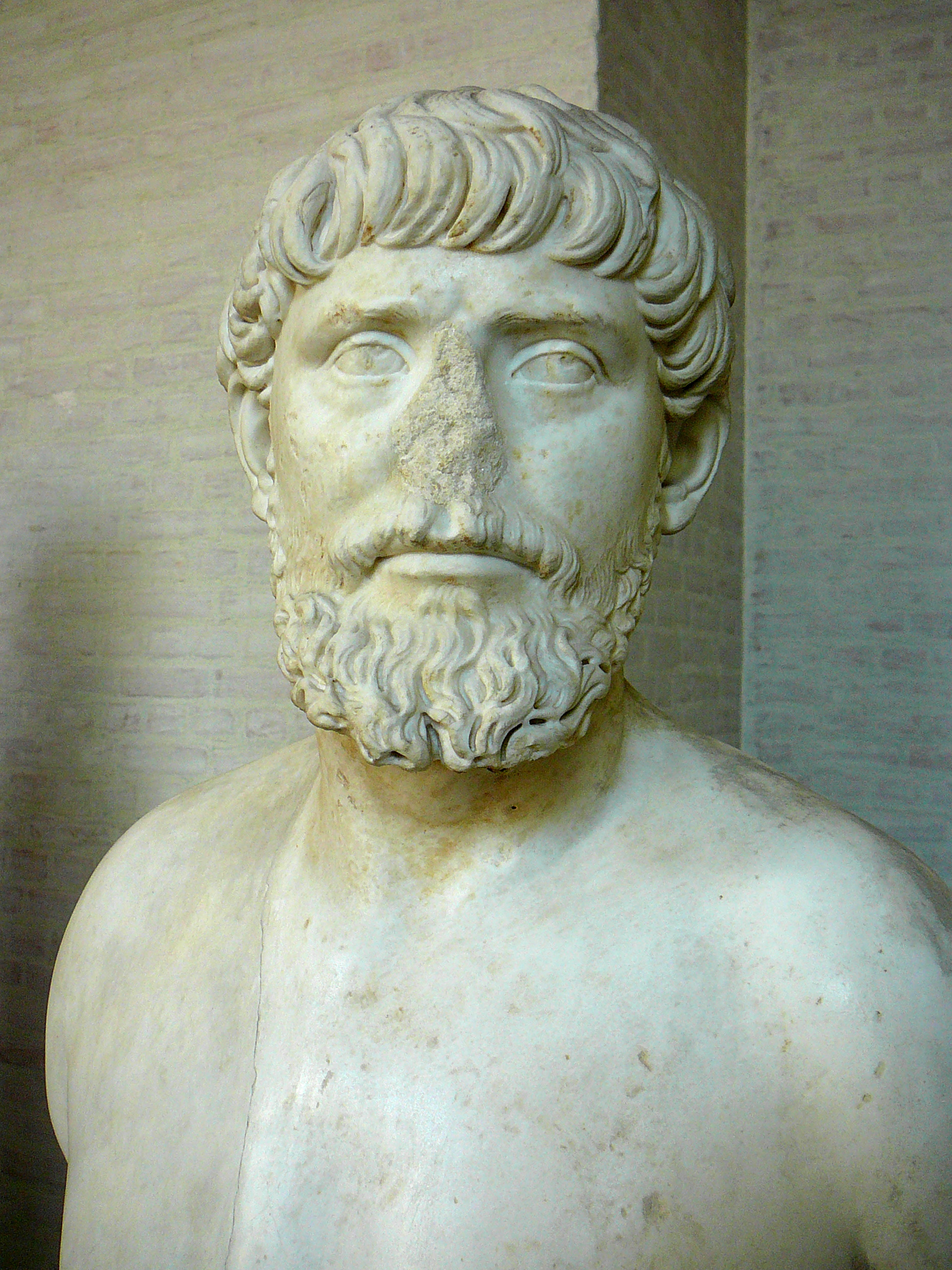 Bust from 130/140 AD of “Apollodorus”, very likely Apollodorus of Damascus, the Greek court architect of the early 2nd century AD Roman emperors Trajan and Hadrian. On display at Munich Glyptothek, “S