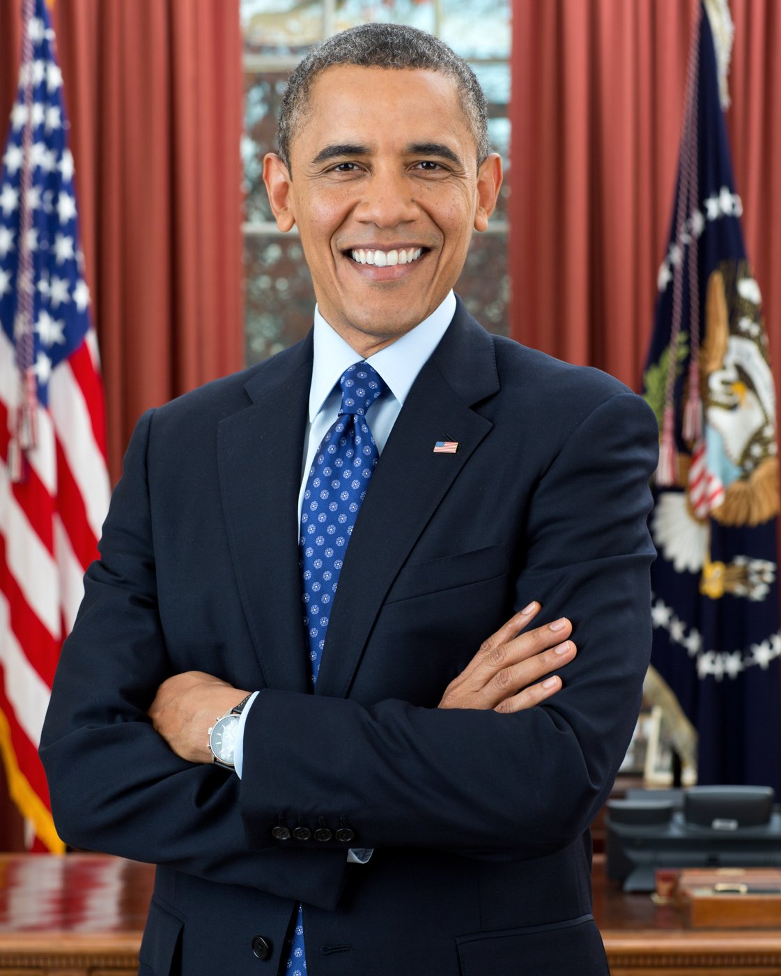 Official White House portrait of President Barack Obama, photographed in the Oval Office in December 2012